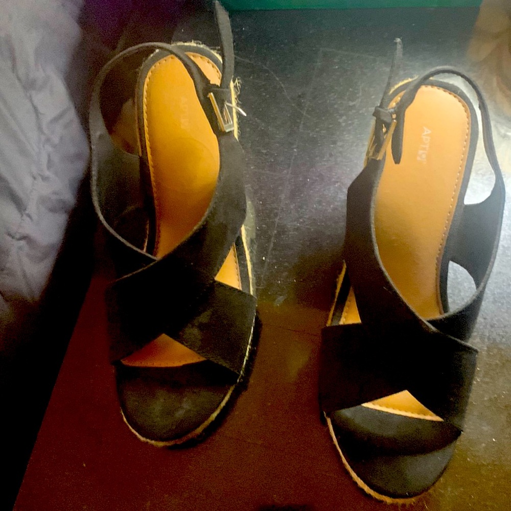 Black suede wedge open toe